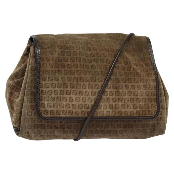 FENDI Zucchino Canvas Shoulder Bag Brown - Picture 1 of 12